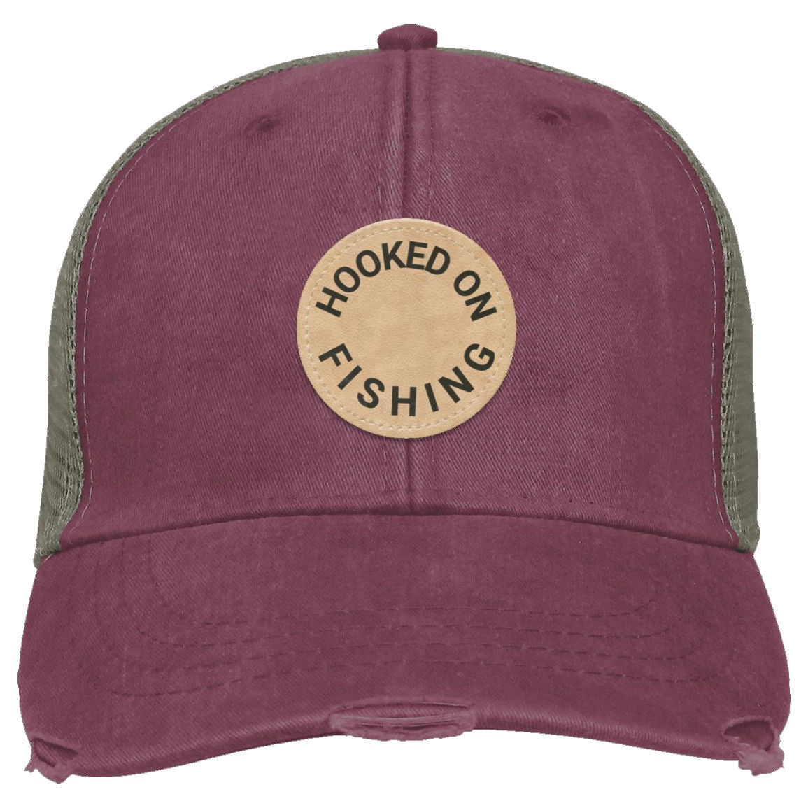 Hooked On Fishing Distressed Ollie Cap maroon k