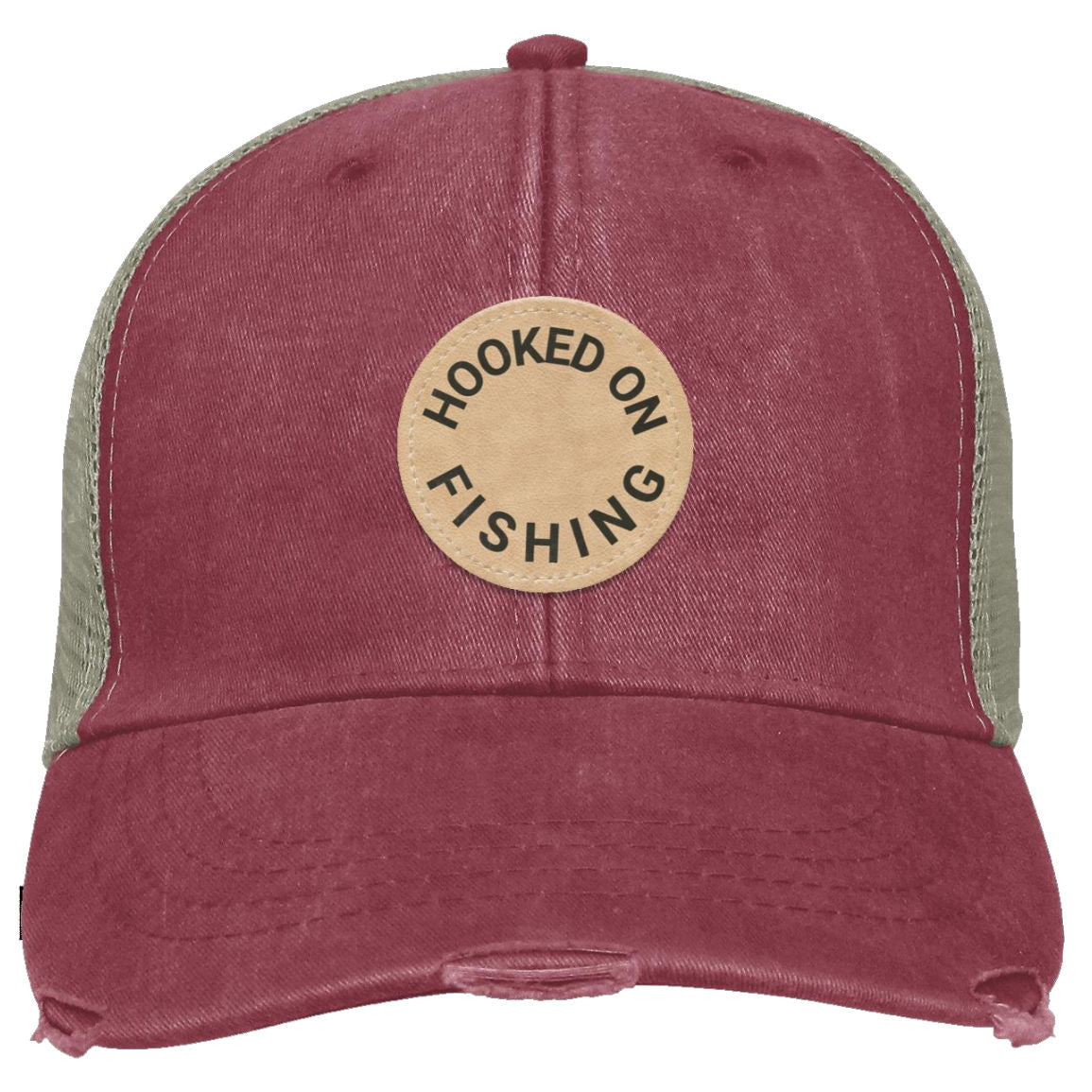 Hooked On Fishing Distressed Ollie Cap nautical red k