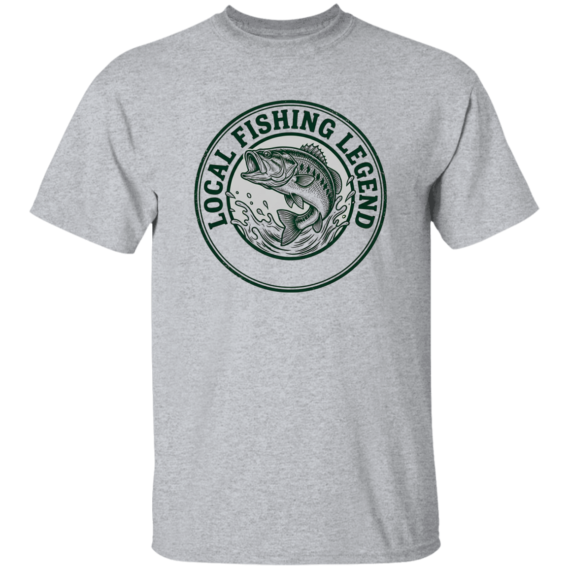 Local Fishing Legend T-Shirt with a jumping bass in sport-grey
