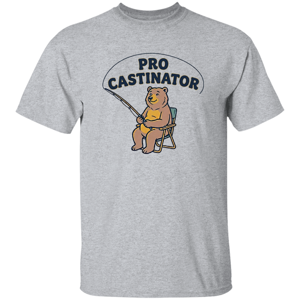 Sport grey color Pro Castinator funny fishing t-shirt for men and women – bear fishing graphic