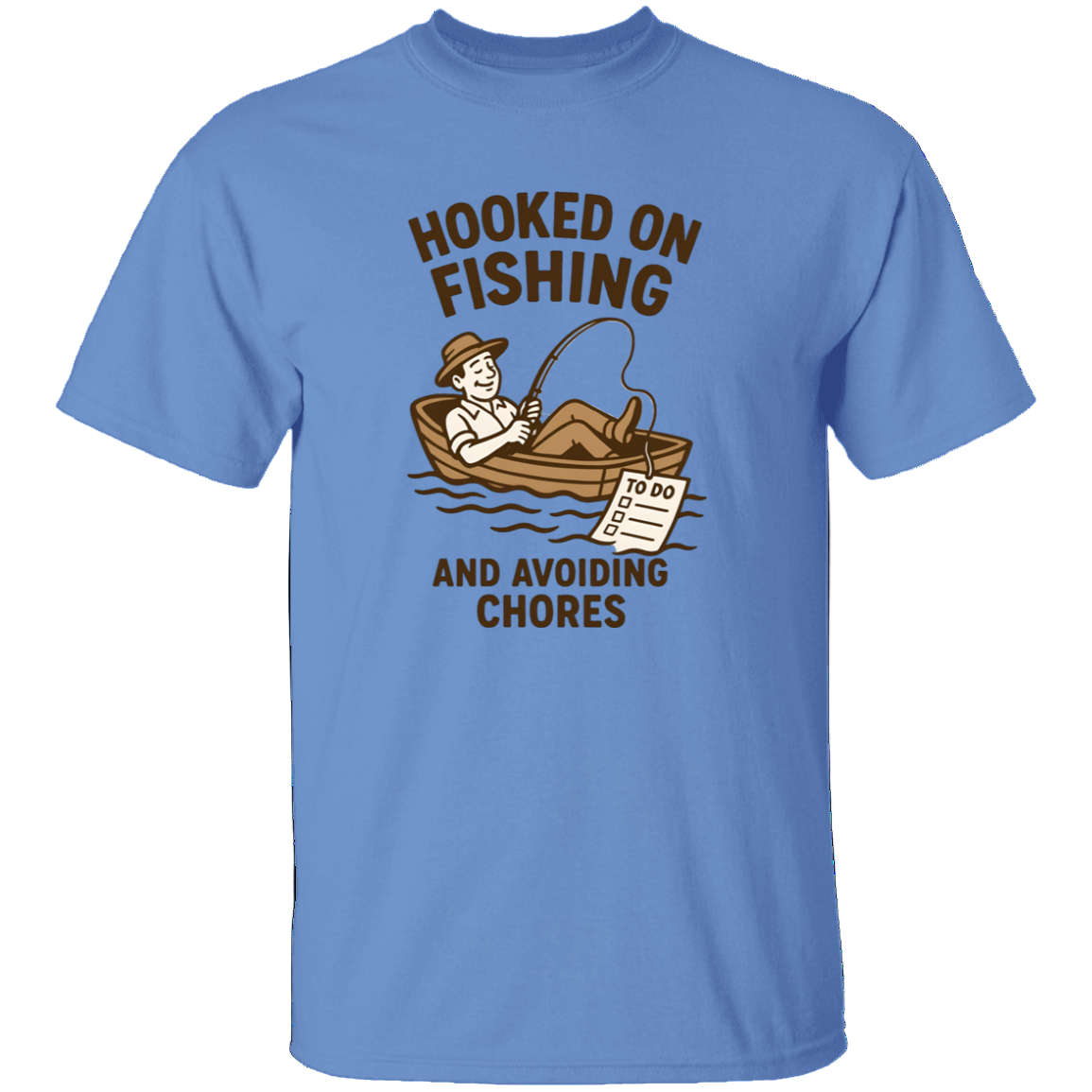 fishing and avoiding chores t shirt carolina blue