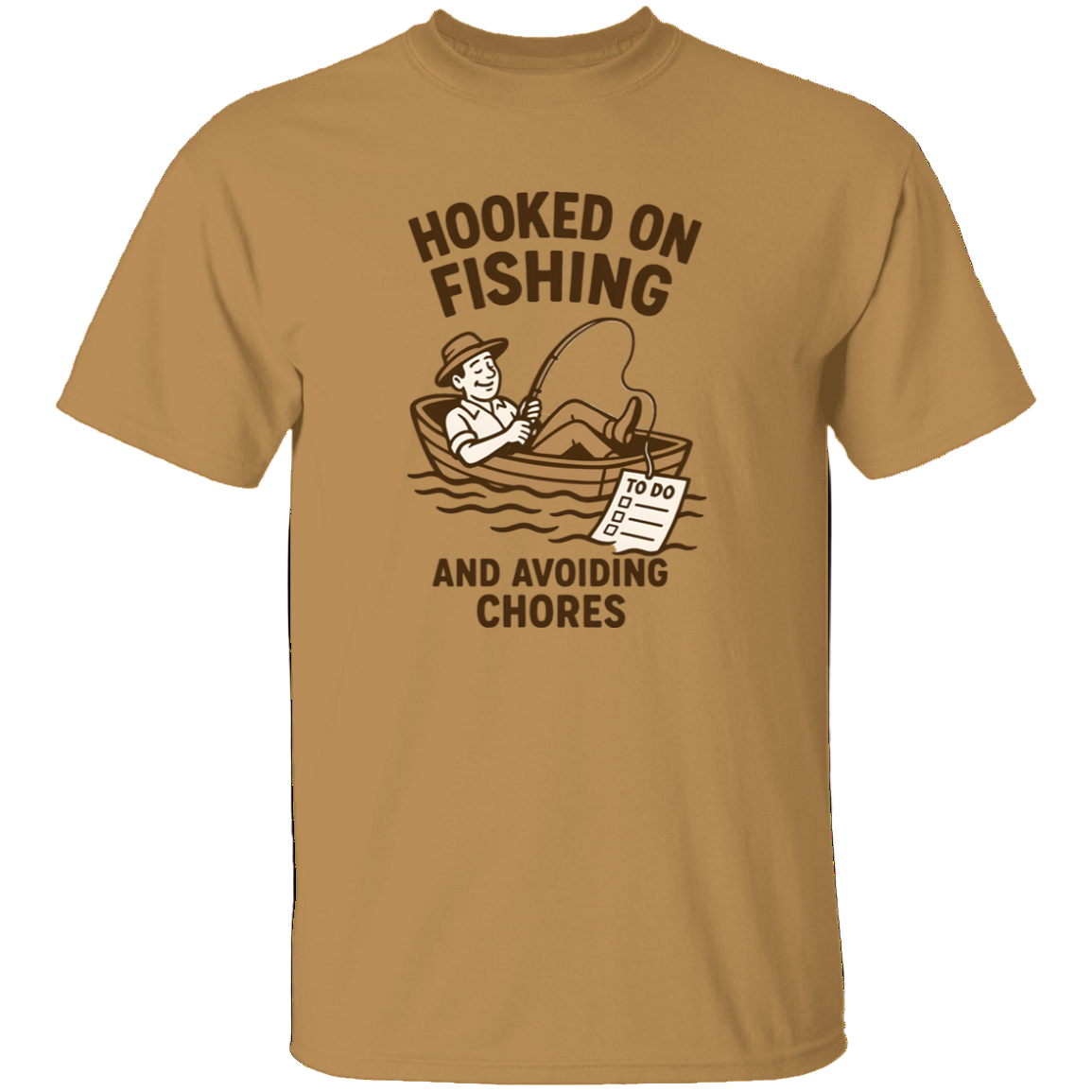 fishing and avoiding chores t shirt old gold