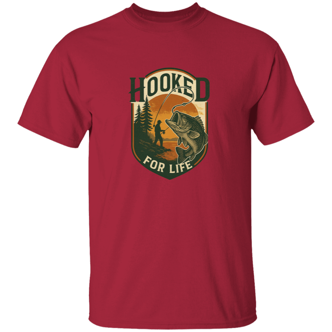 Hooked for Life t-shirt cardinal