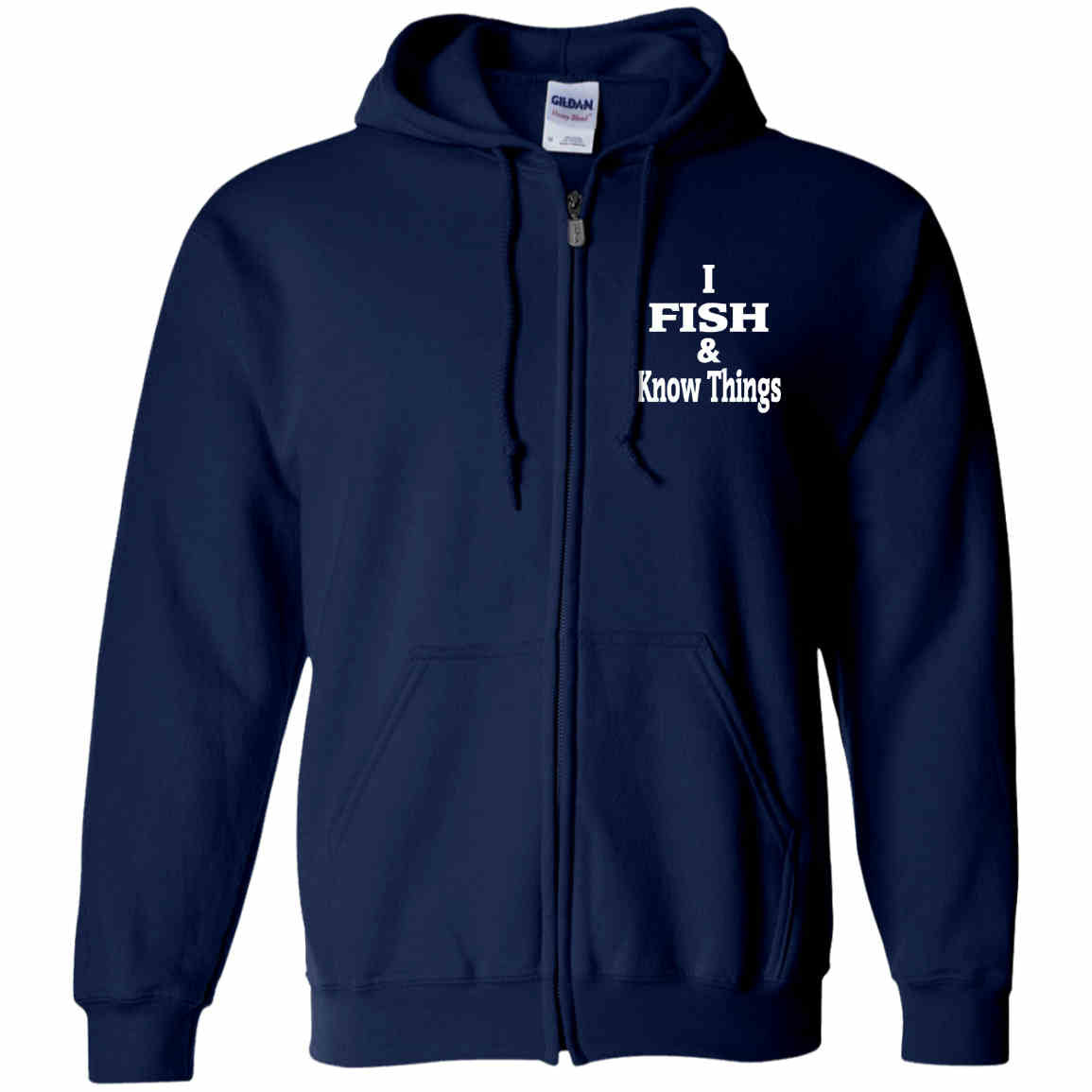 I fish & know things zip up hoodie navy