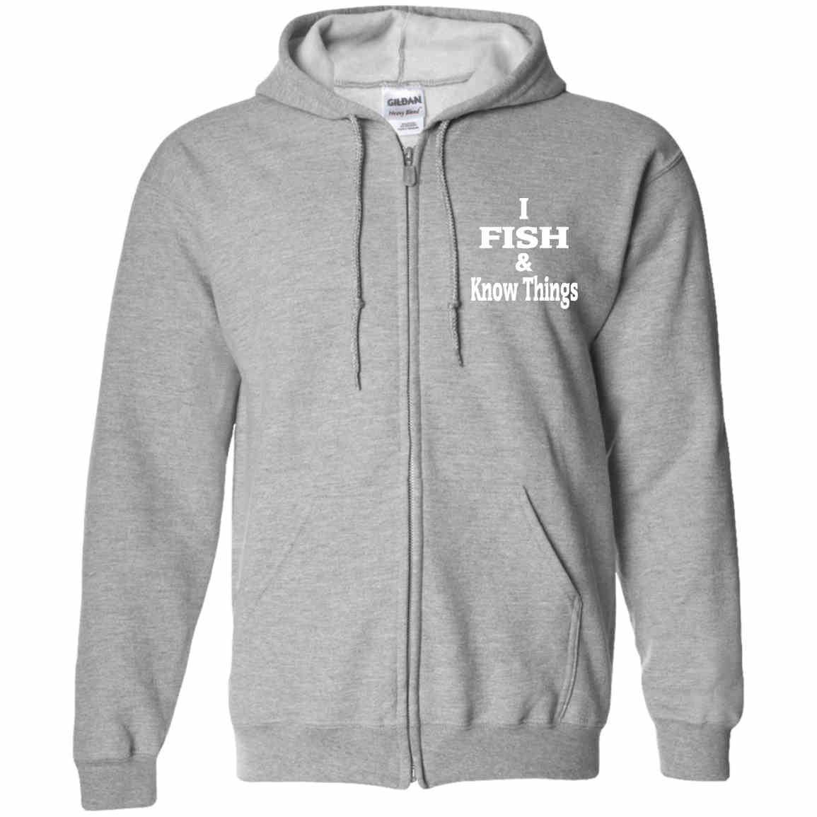 I fish & know things zip up hoodie sport-grey