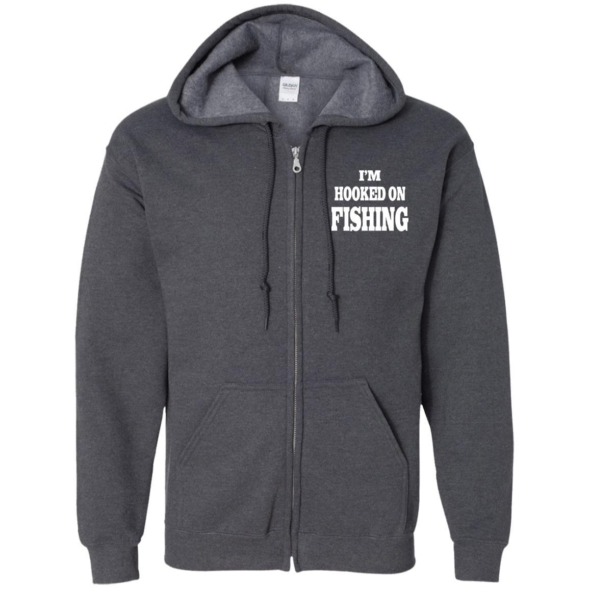 I'm hooked on fishing zip-up hoodie dark-heather