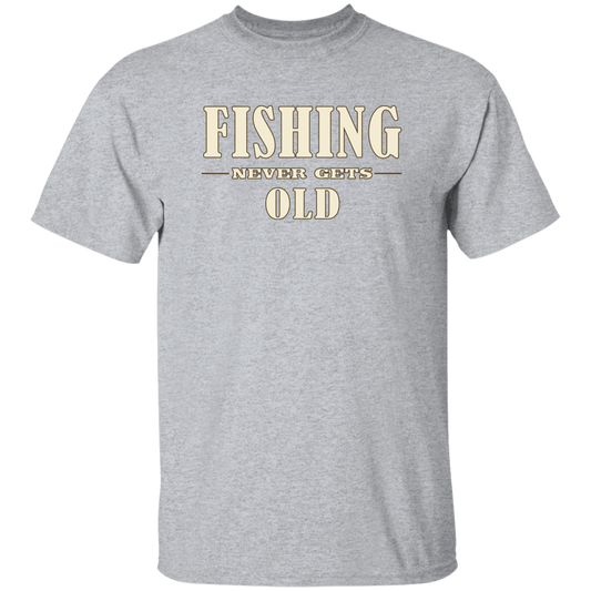 Sport-grey color Fishing Never Gets Old t-shirt for men and women, funny fishing quote graphic tee, Shopify fishing apparel