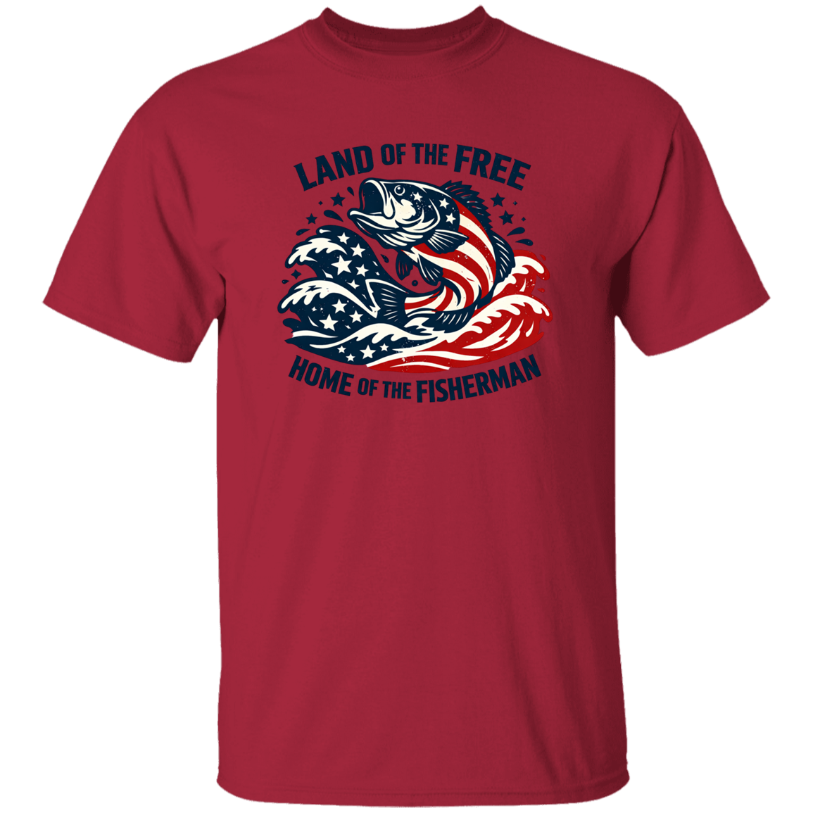 Land of the Free Home Of The Fisherman T-Shirt-Cardinal