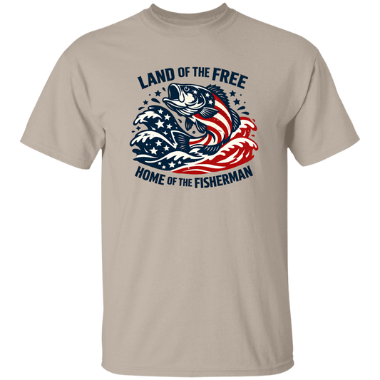 Land of the Free Home Of The Fisherman T-Shirt-Sand