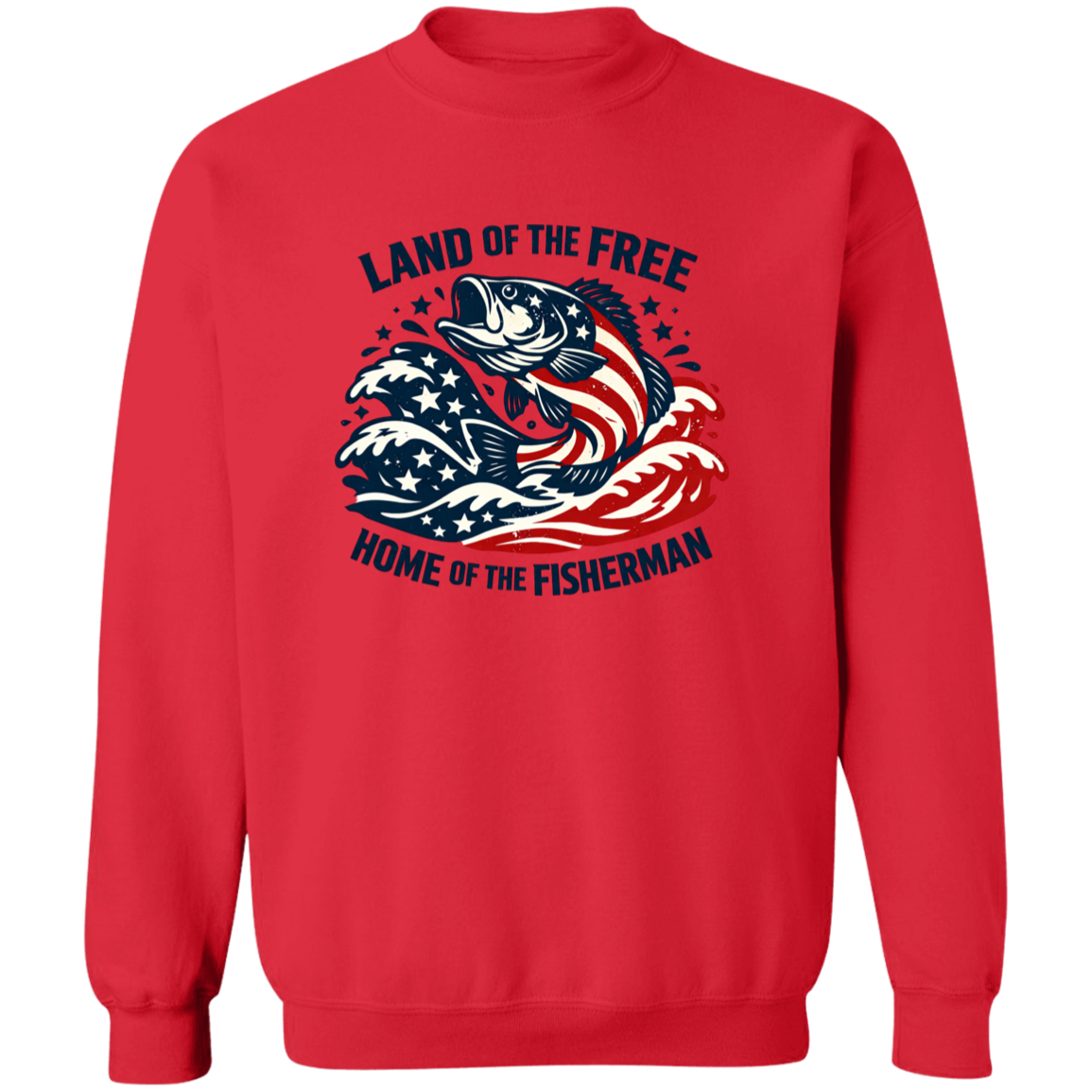 Land of the Free Home Of The Fisherman Sweatshirt-Red