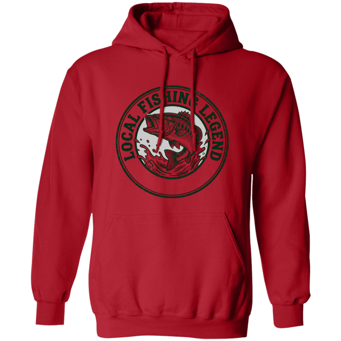 Local Fishing Legend hoodie with a jumping bass in red