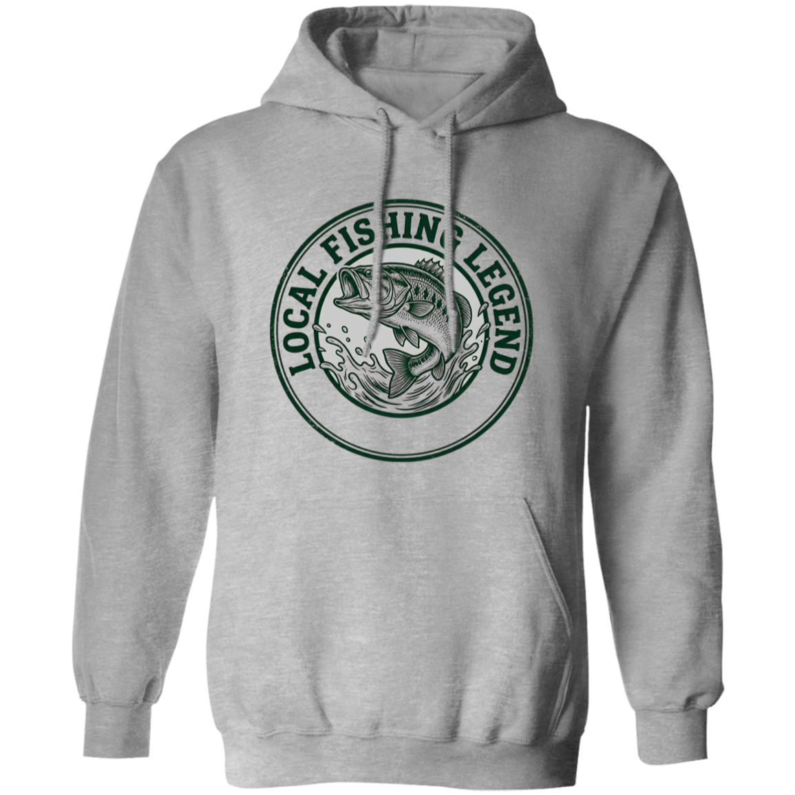 Local Fishing Legend hoodie with a jumping bass in sport-grey