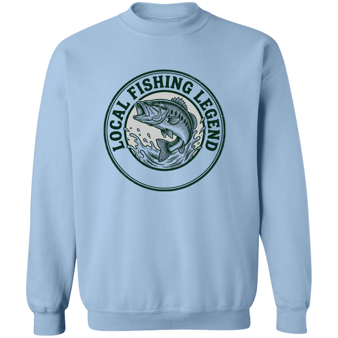 Local Fishing Legend sweatshirt with a jumping bass in light-blue
