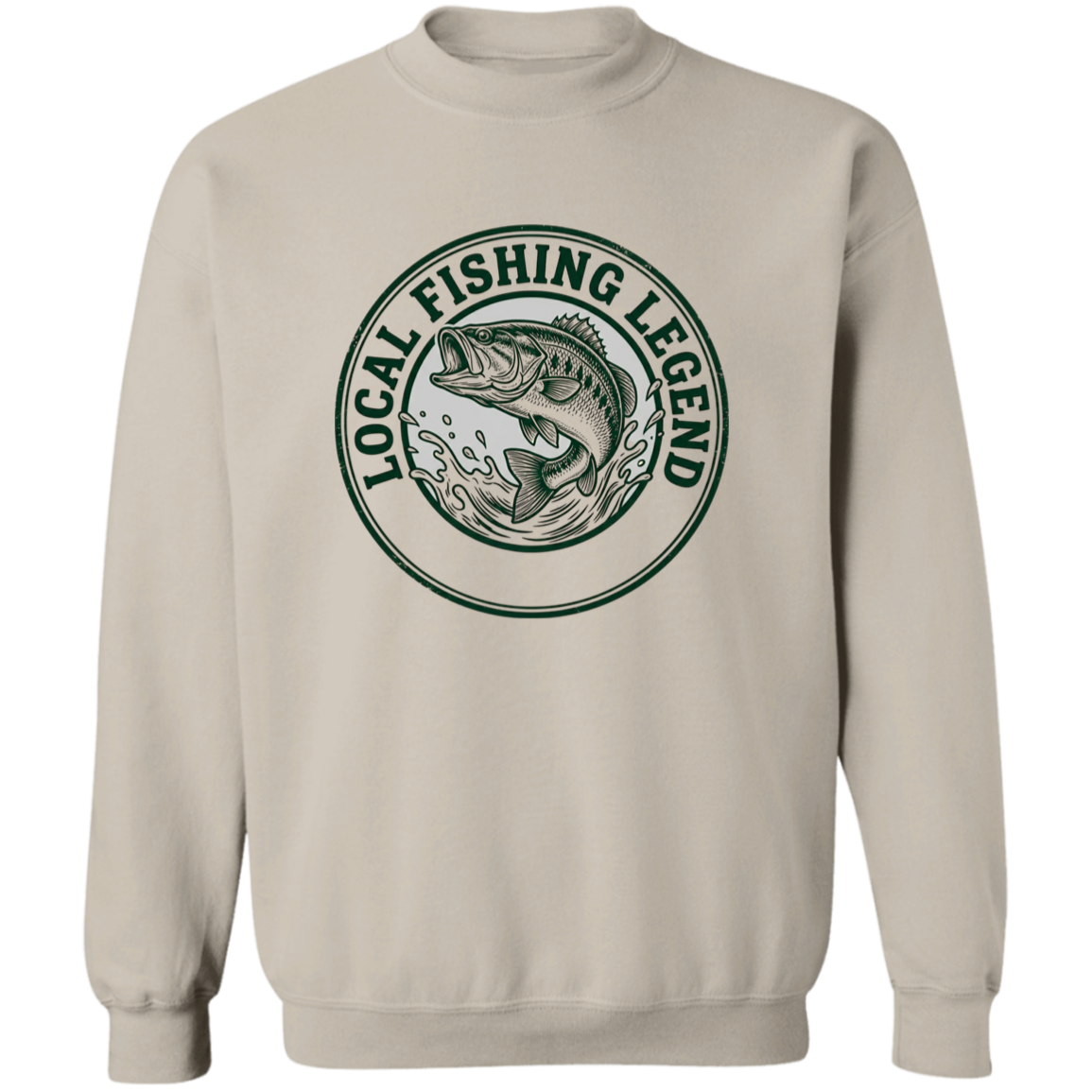 Local Fishing Legend sweatshirt with a jumping bass in sand