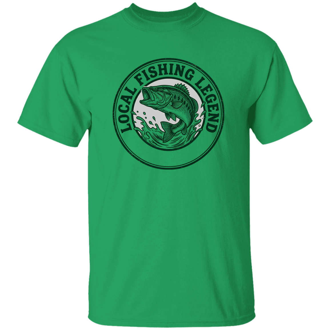 Local Fishing Legend T-Shirt with a jumping bass in Irish-green