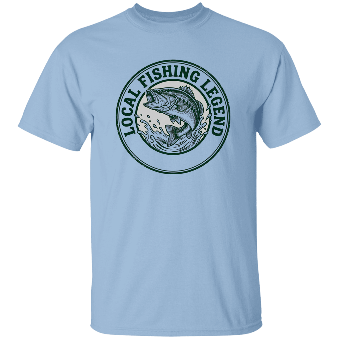 Local Fishing Legend T-Shirt with a jumping bass in light-blue