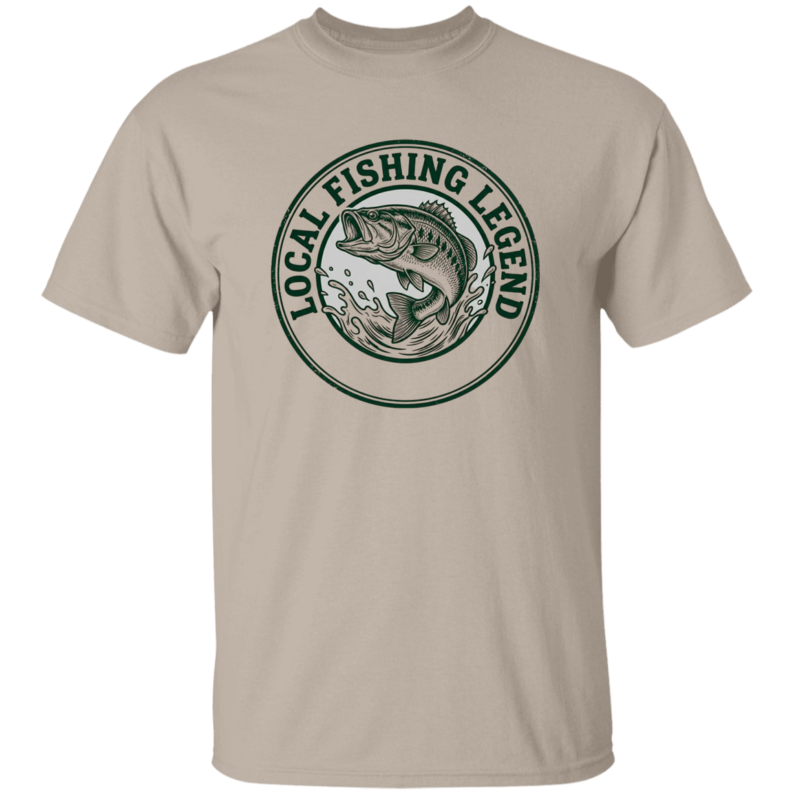 Local Fishing Legend T-Shirt with a jumping bass in sand