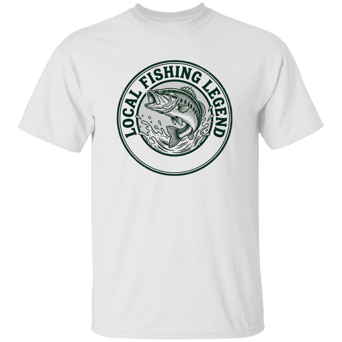 Local Fishing Legend T-Shirt with a jumping bass in white