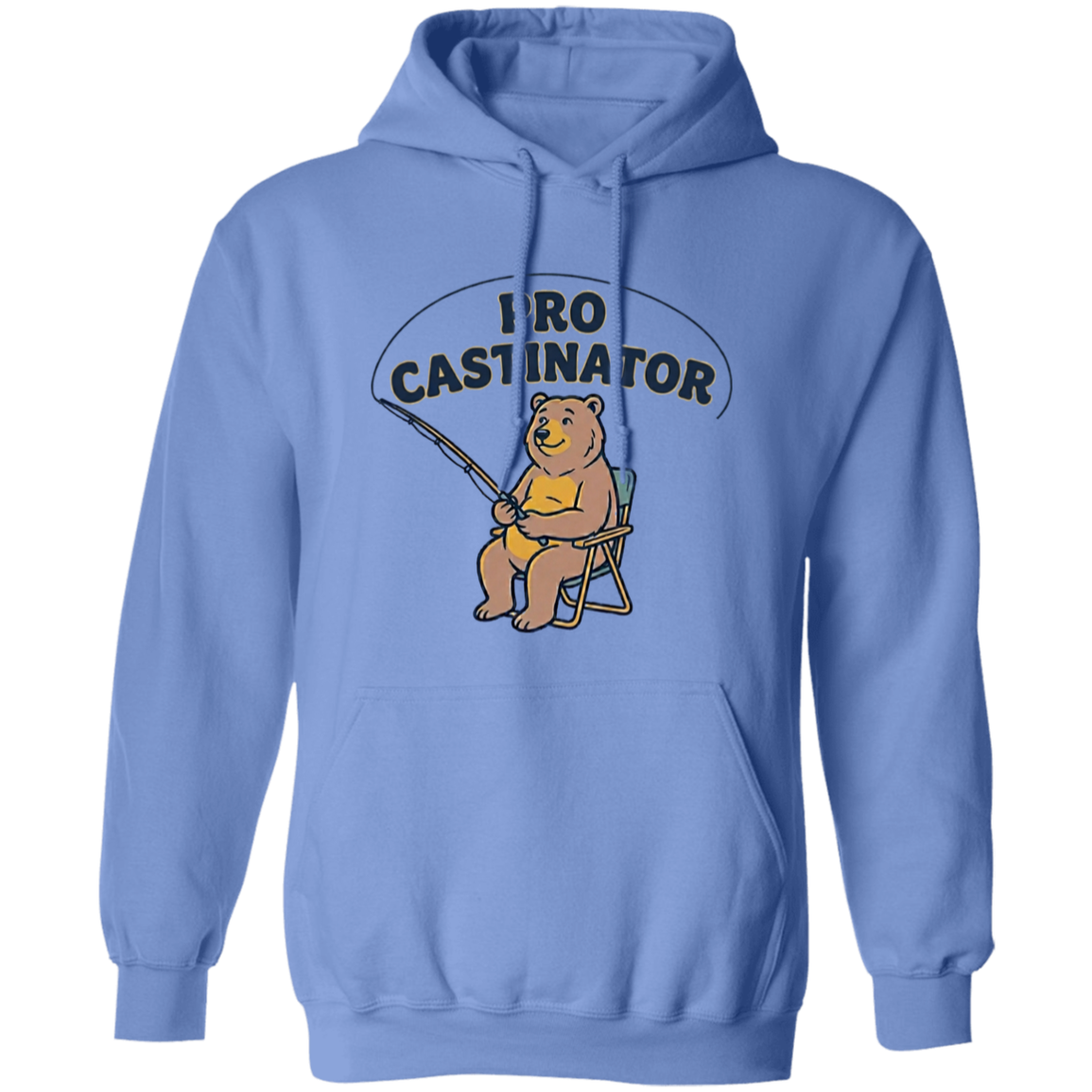 Carolina blue color Pro Castinator funny fishing hoodie for men and women – bear fishing graphic  
