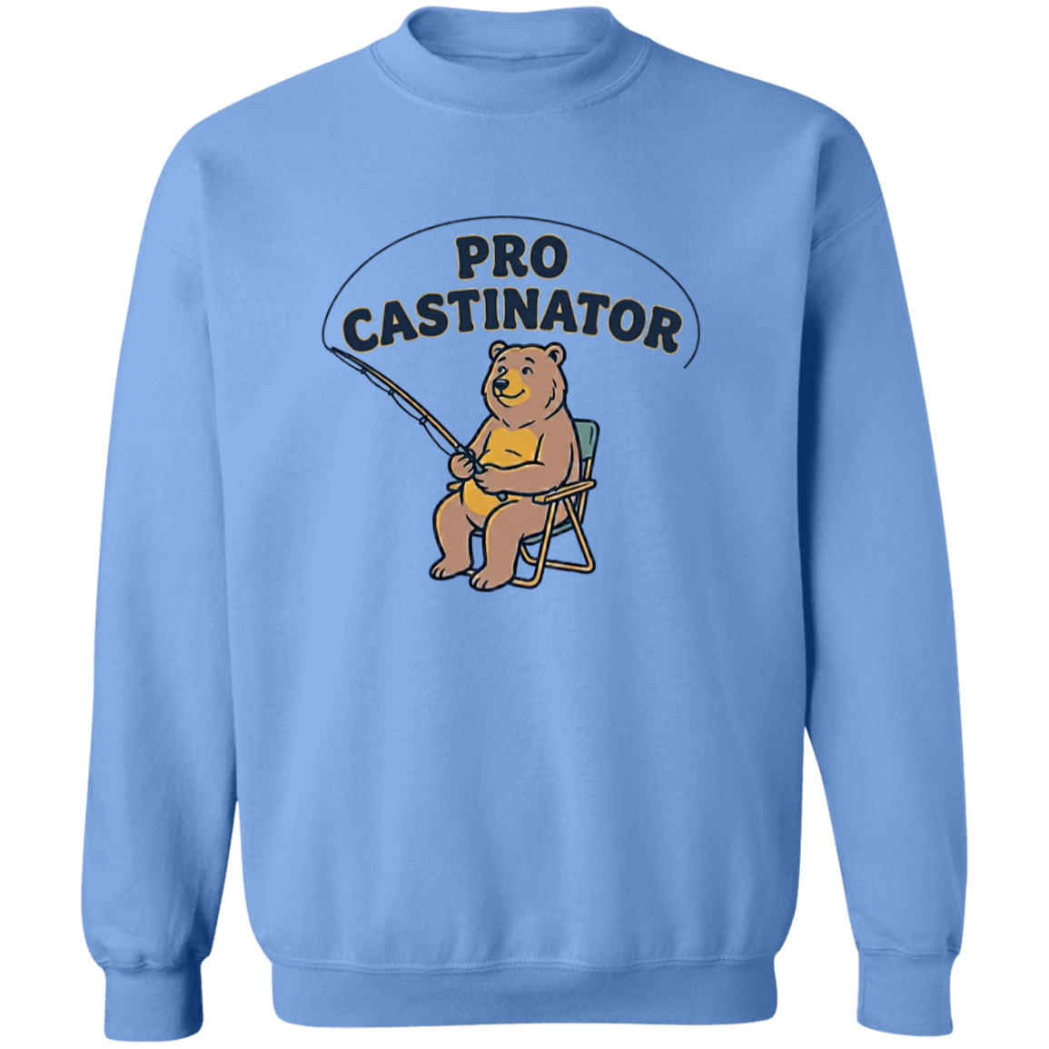 Carolina blue color Pro Castinator funny fishing sweatshirt for men and women – bear fishing graphic  
