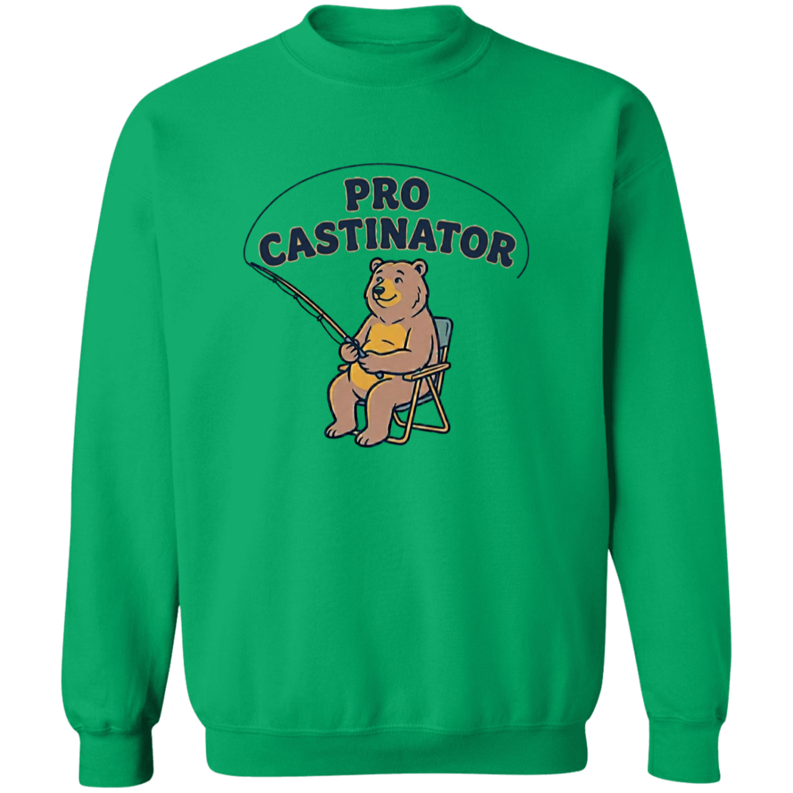 Irish green color Pro Castinator funny fishing sweatshirt for men and women – bear fishing graphic