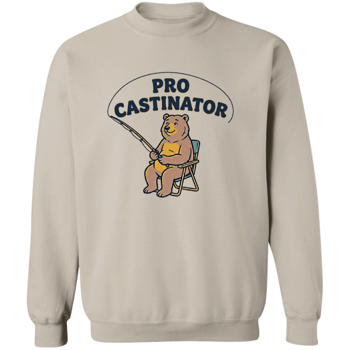 Sand color Pro Castinator funny fishing sweatshirt for men and women – bear fishing graphic