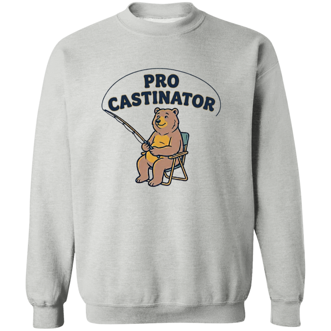 Sport grey color Pro Castinator funny fishing sweatshirt for men and women – bear fishing graphic
