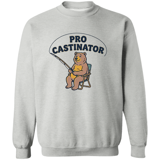 Sport grey color Pro Castinator funny fishing sweatshirt for men and women – bear fishing graphic
