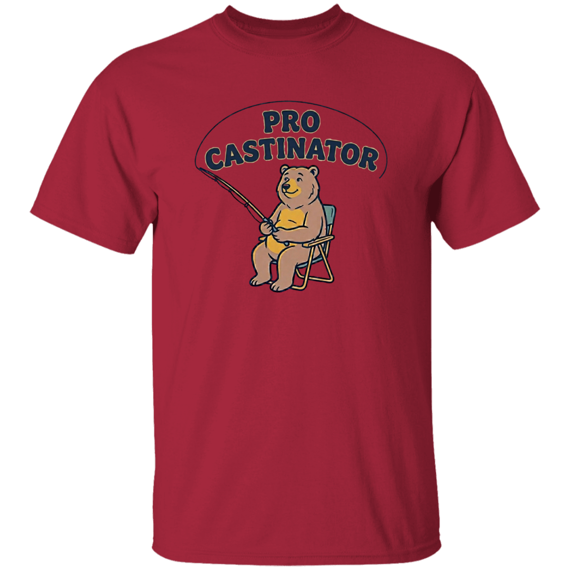 Cardinal color Pro Castinator funny fishing t-shirt for men and women – bear fishing graphic  
