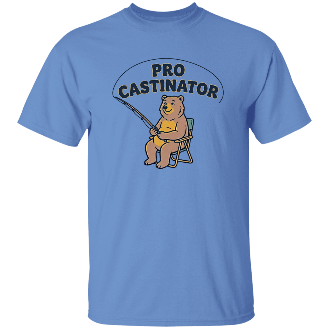 Carolina blue color Pro Castinator funny fishing t-shirt for men and women – bear fishing graphic  
