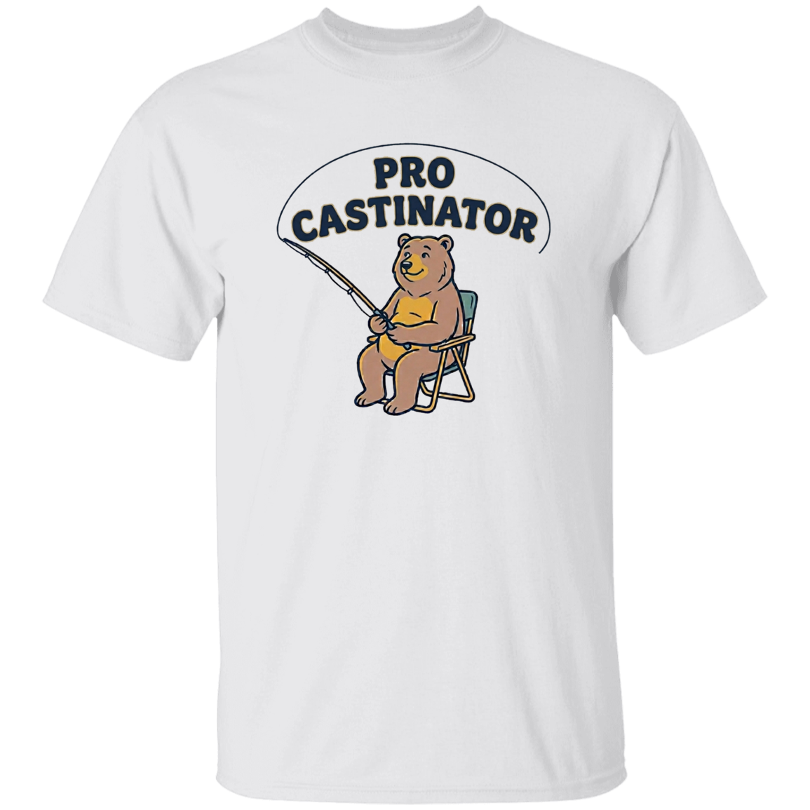 White color Pro Castinator funny fishing t-shirt for men and women – bear fishing graphic  

