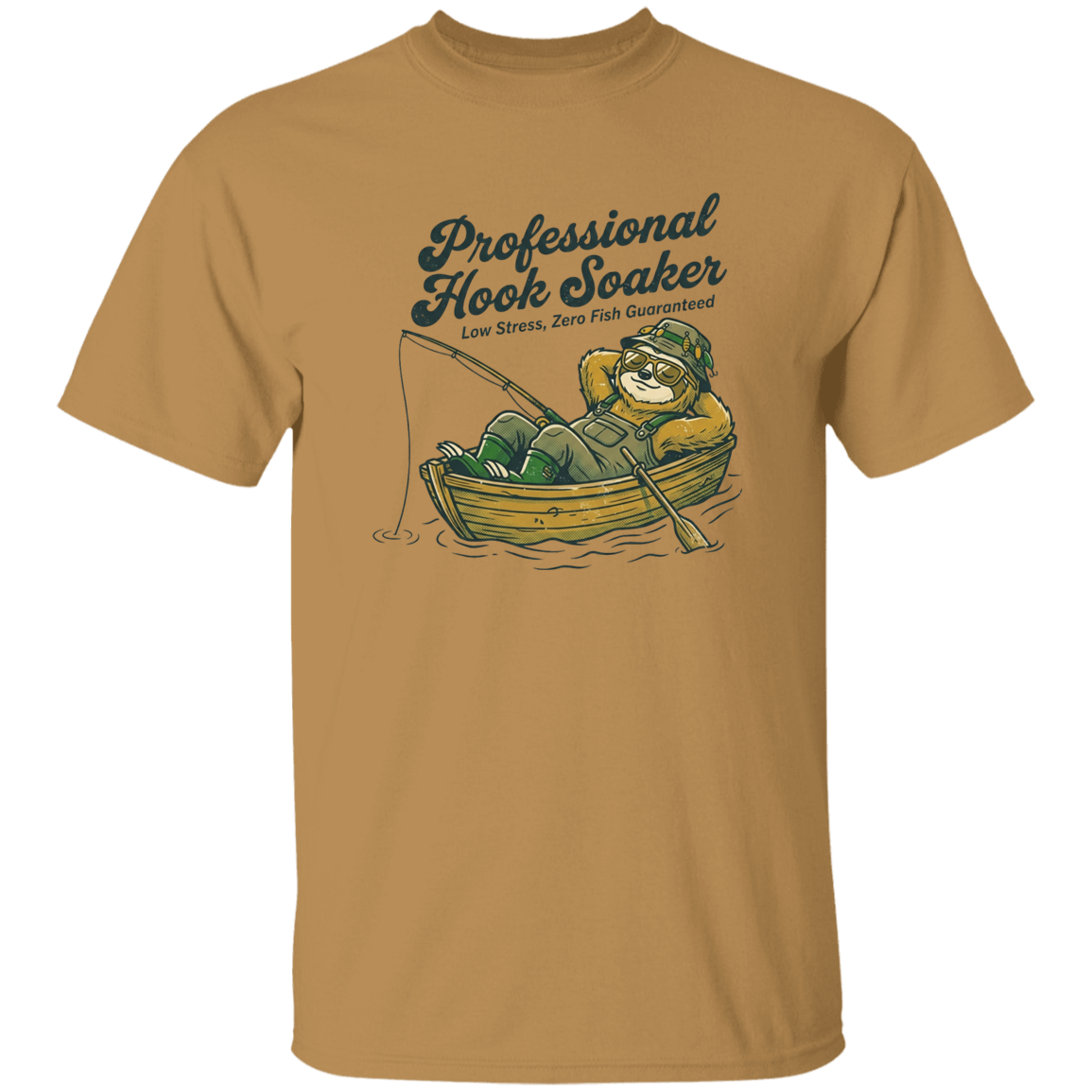 Old gold color t-shirt with a saying, Professional Hook soaker, for men and women