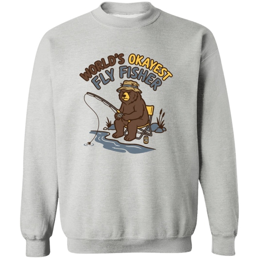 Sport Grey color Funny fly fishing bear graphic Sweatshirt for men and women – World's Okayest Fly Fisher.
