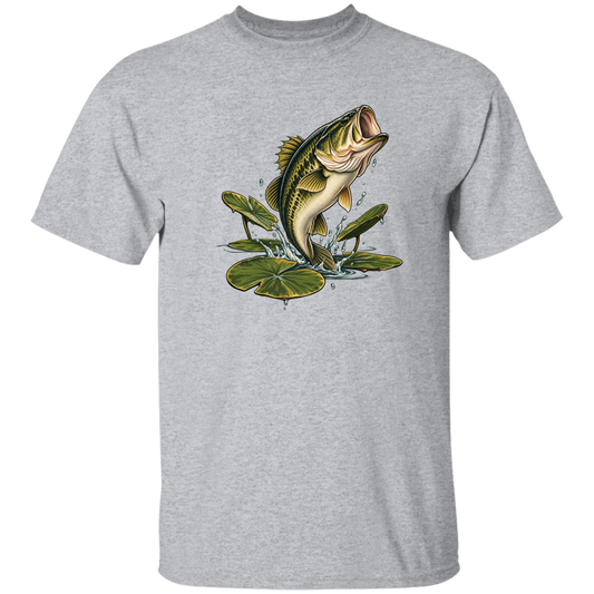 Sport Grey color t-shirt for men and women of Largemouth Bass Jumping from  Lily Pads