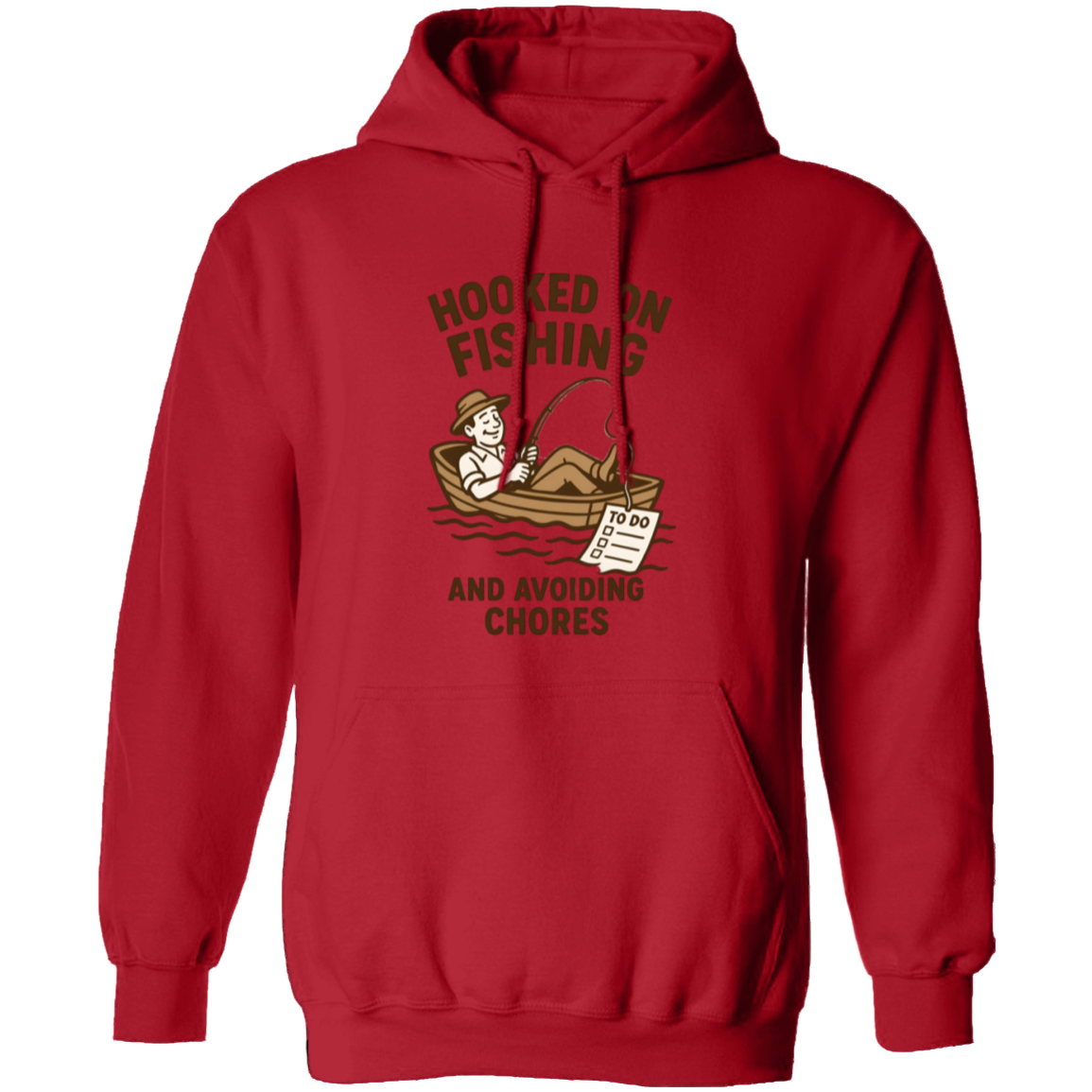 fishing and avoiding chores hoodie red