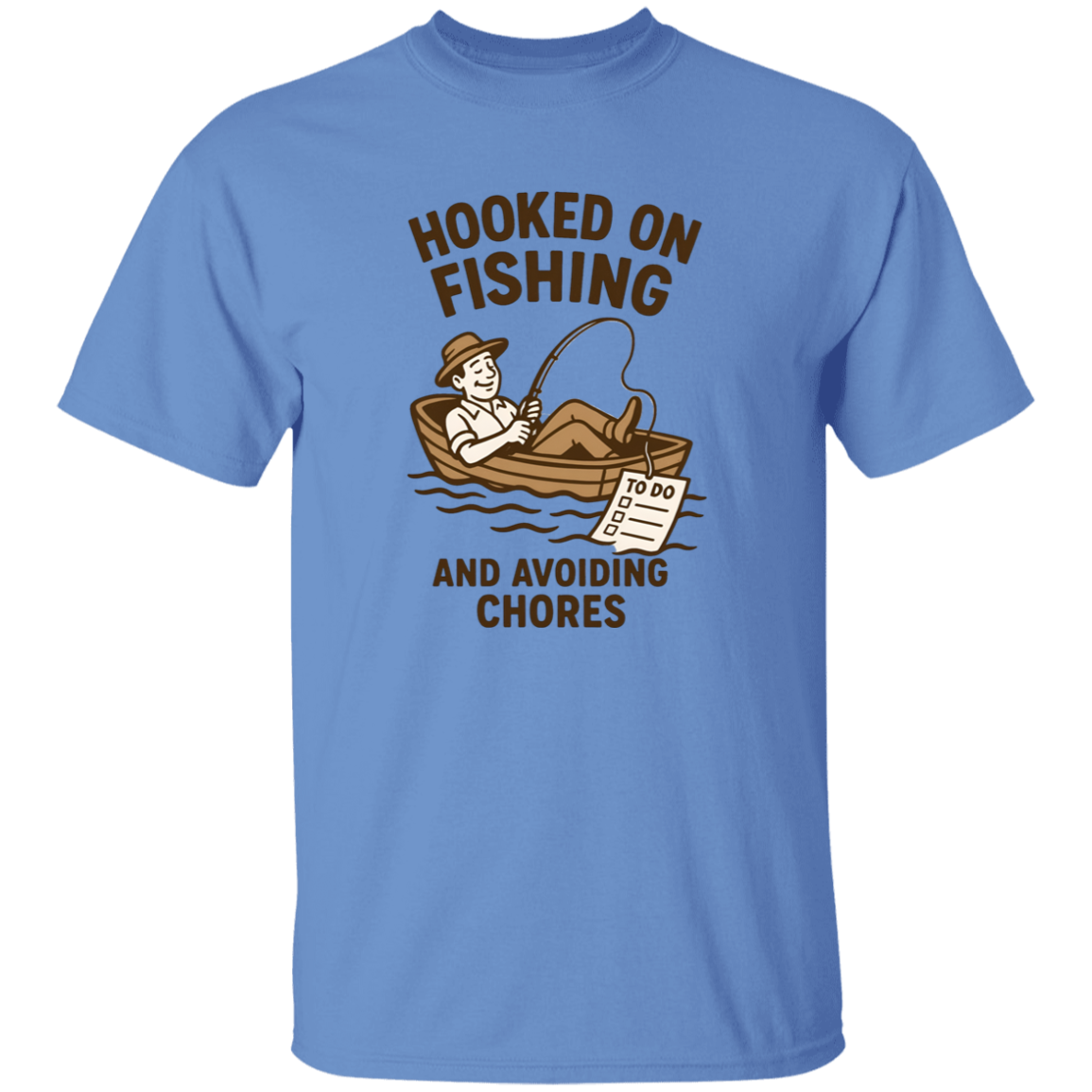 fishing and avoiding chores t shirt carolina blue