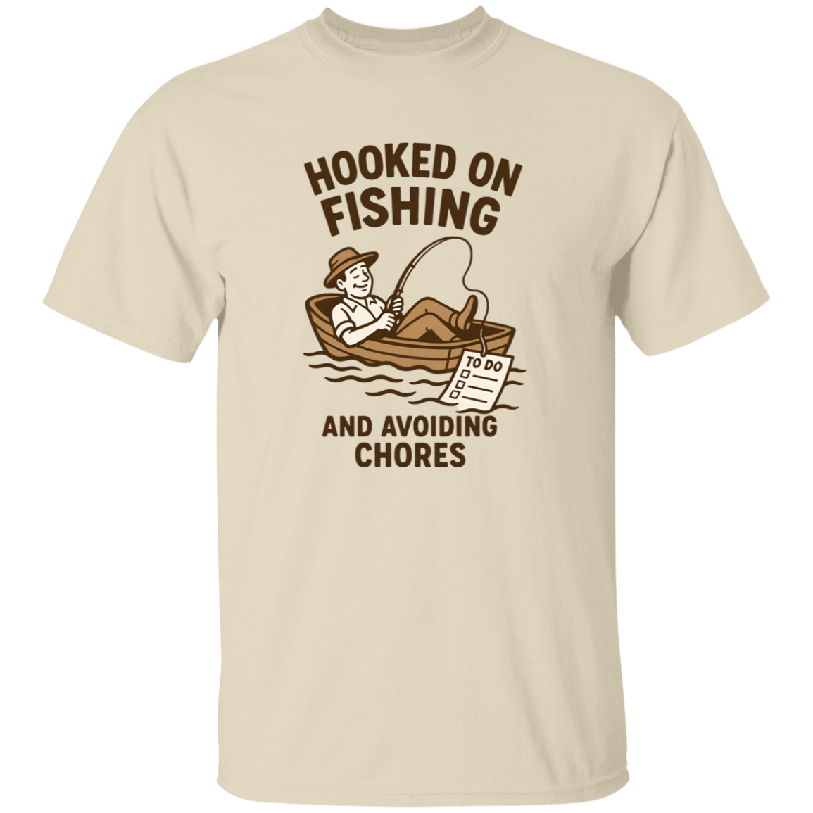 fishing and avoiding chores t shirt natural