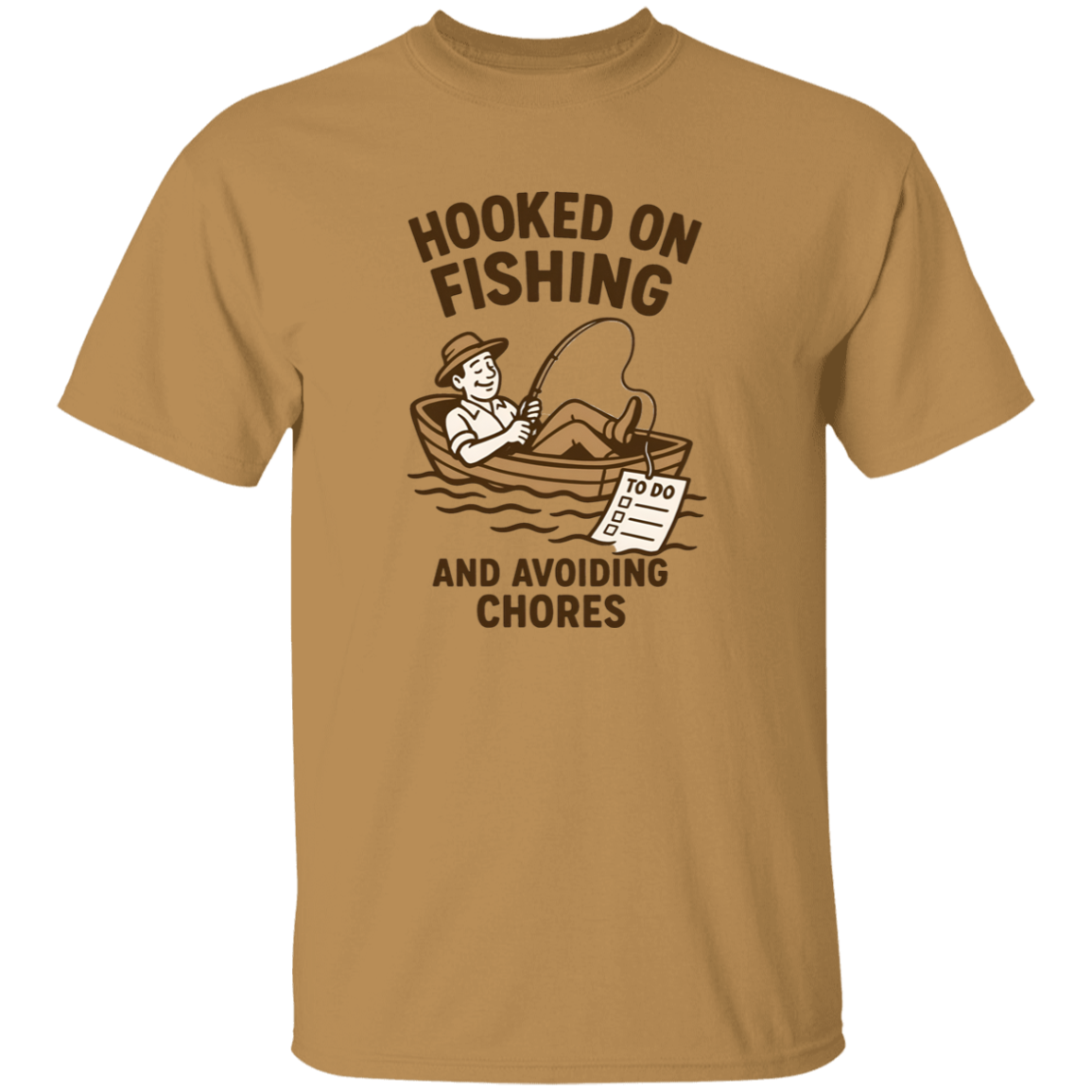 fishing and avoiding chores t shirt old gold