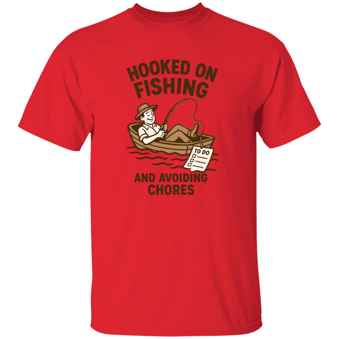 fishing and avoiding chores t shirt red