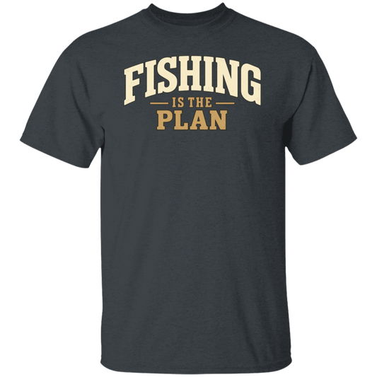 Dark heather color t-shirt with a saying, Fishing Is The Plan, for men and women 