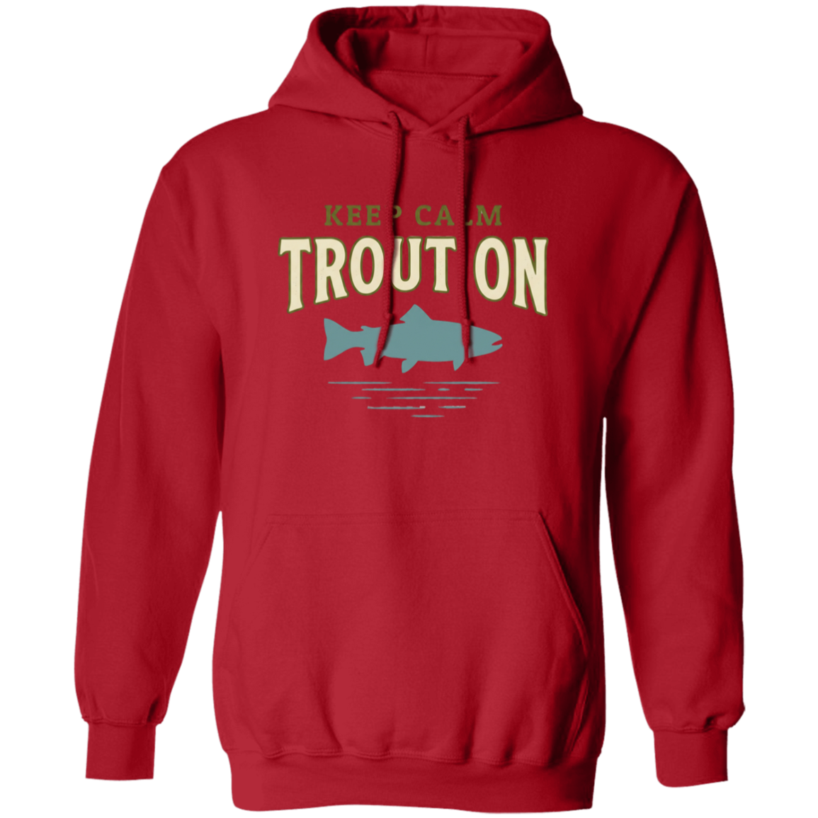 Red color Keep Calm Trout On fishing design hoodie – trout silhouette for fly fishing lovers
