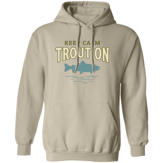 Sand color Keep Calm Trout On fishing design hoodie – trout silhouette for fly fishing lovers
