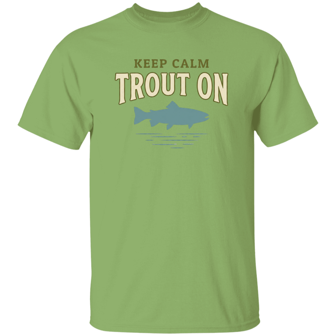 Kiwi color Keep Calm Trout On fishing design t-shirt – trout silhouette for fly fishing lovers
