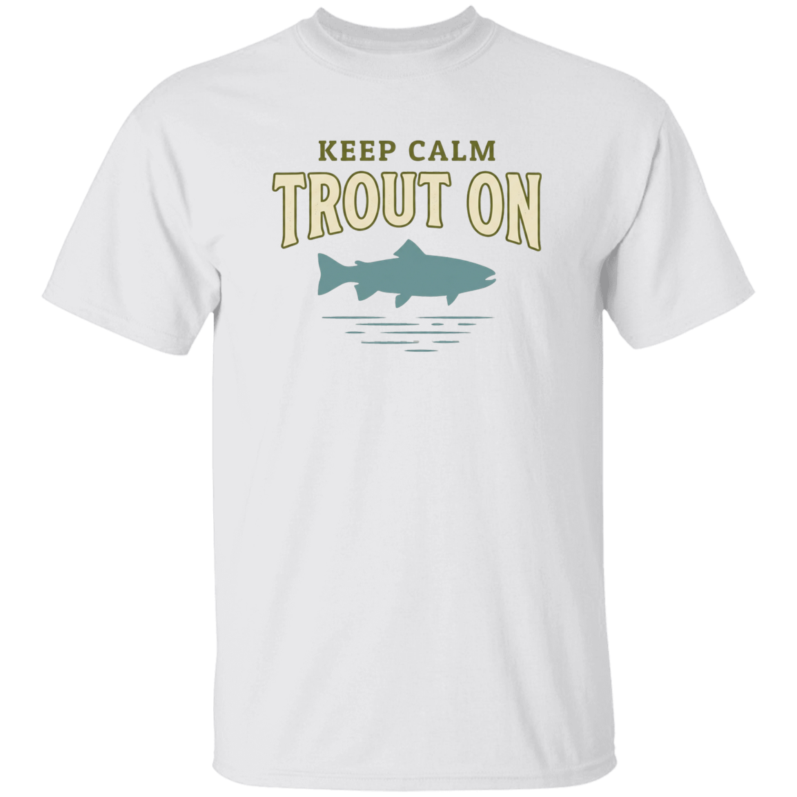 White color Keep Calm Trout On fishing design t-shirt – trout silhouette for fly fishing lovers

