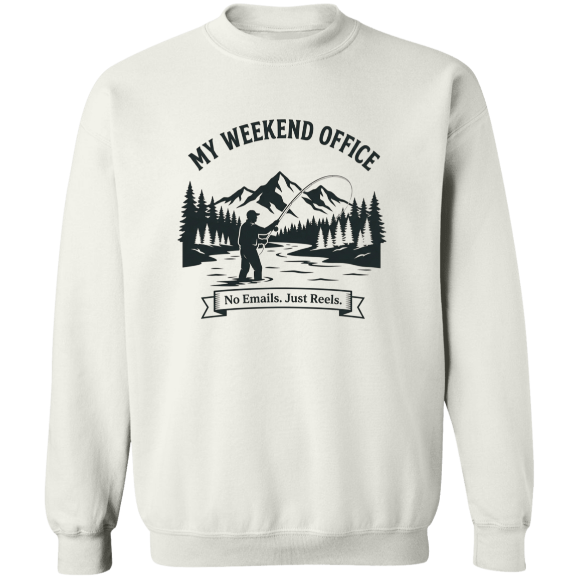 Fisherman in his weekend office sweatshirt in white color