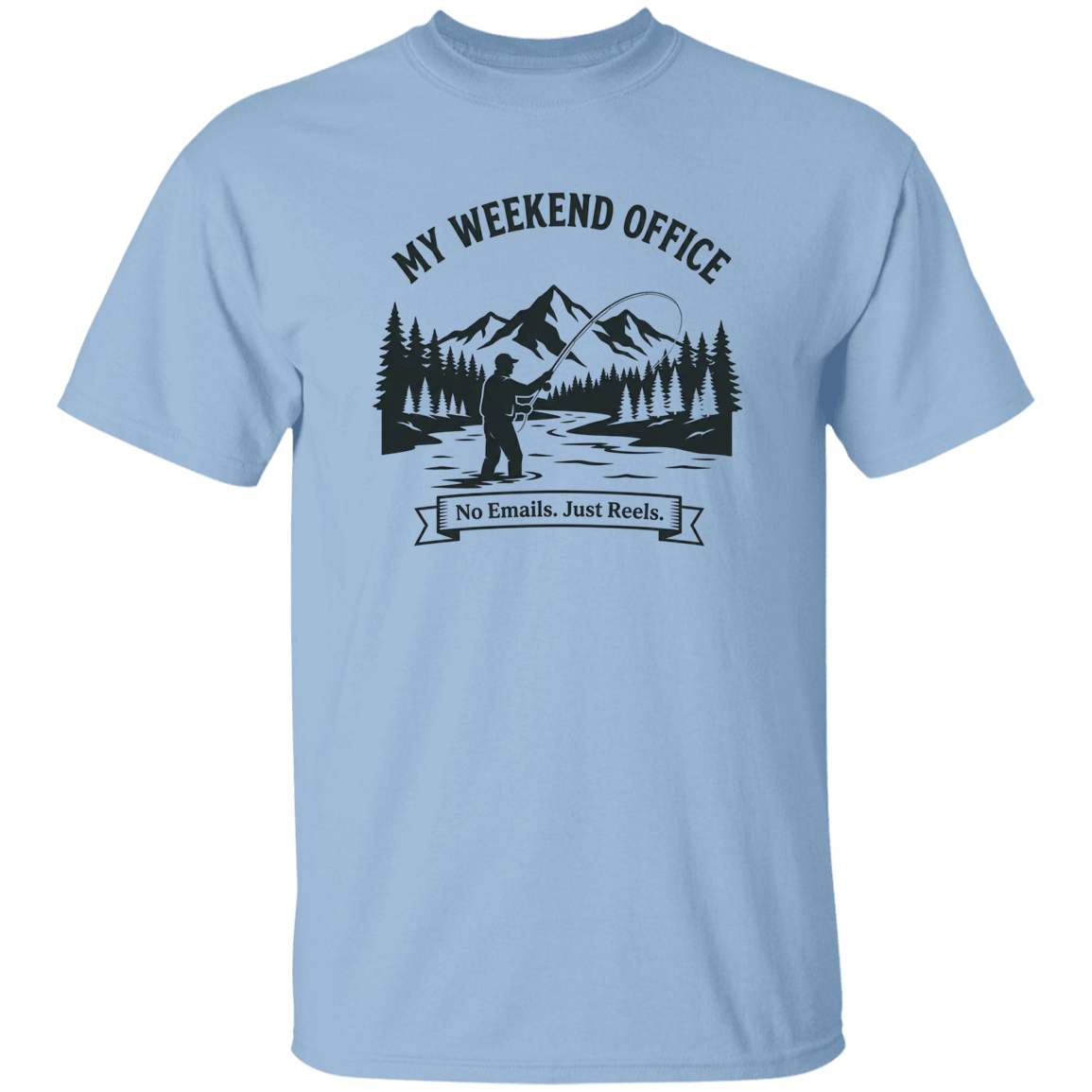 Fisherman in his weekend office t-shirt in light-blue color