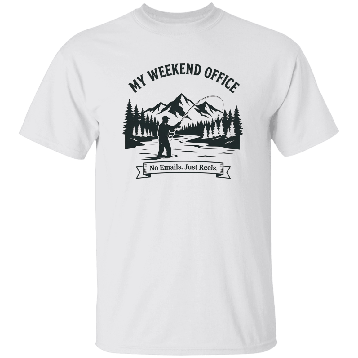 Fisherman in his weekend office t-shirt in white color