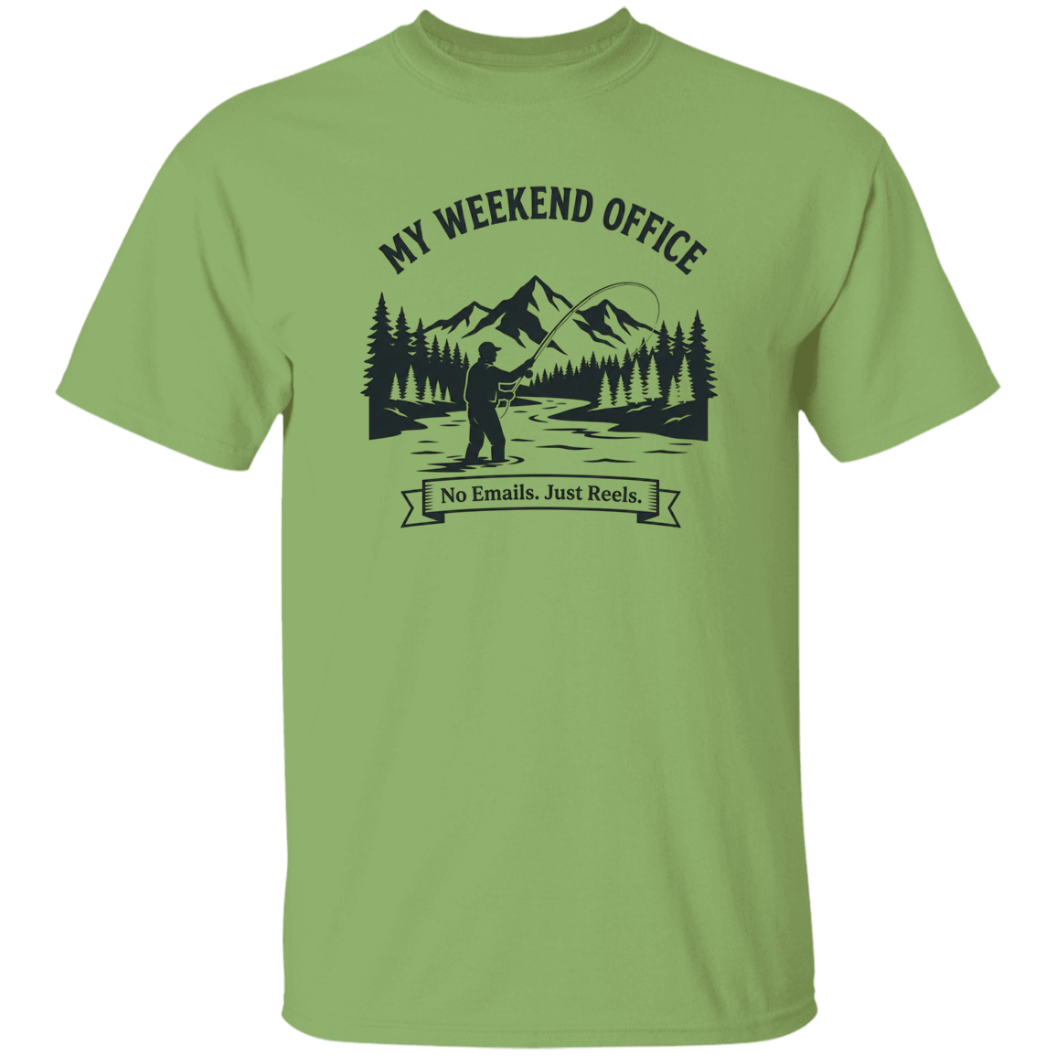 Fisherman in his weekend office t-shirt in kiwi color