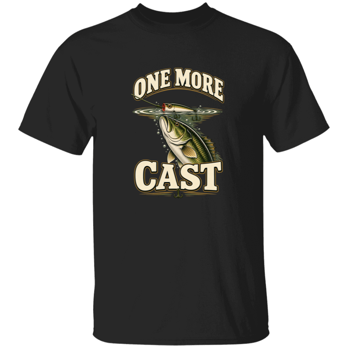 Black color t-shirt with a saying, One More Cast, for men and women 