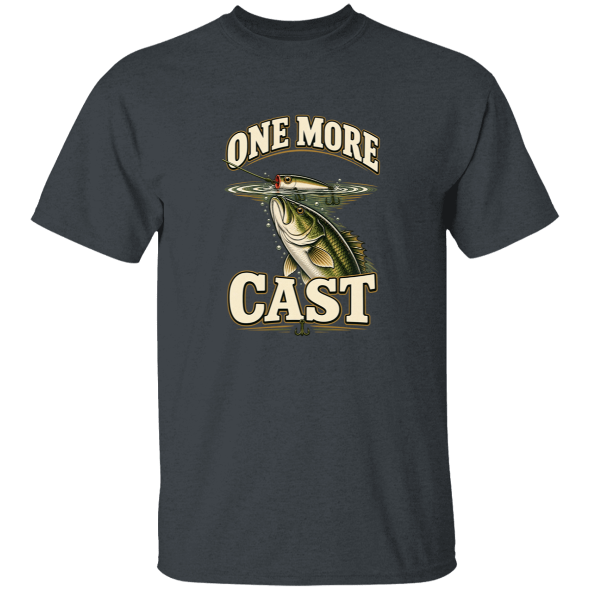 Dark heather color t-shirt with a saying, One More Cast, for men and women 